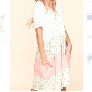 New! Striped Floral Babydoll Dress with pockets